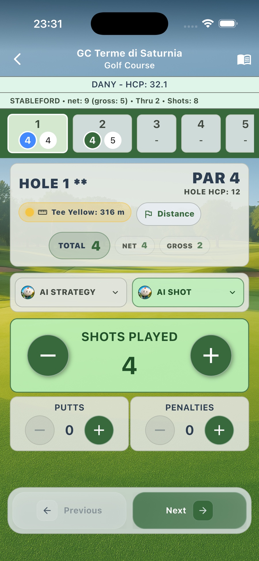 Fairway Friends live score entry screen